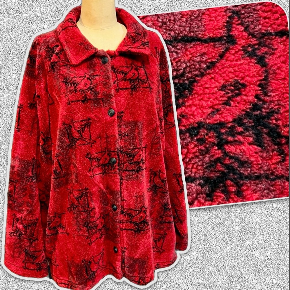 VINTAGE National Wildlife Federation red cardinal‎ bird fleece jacket coat 90s